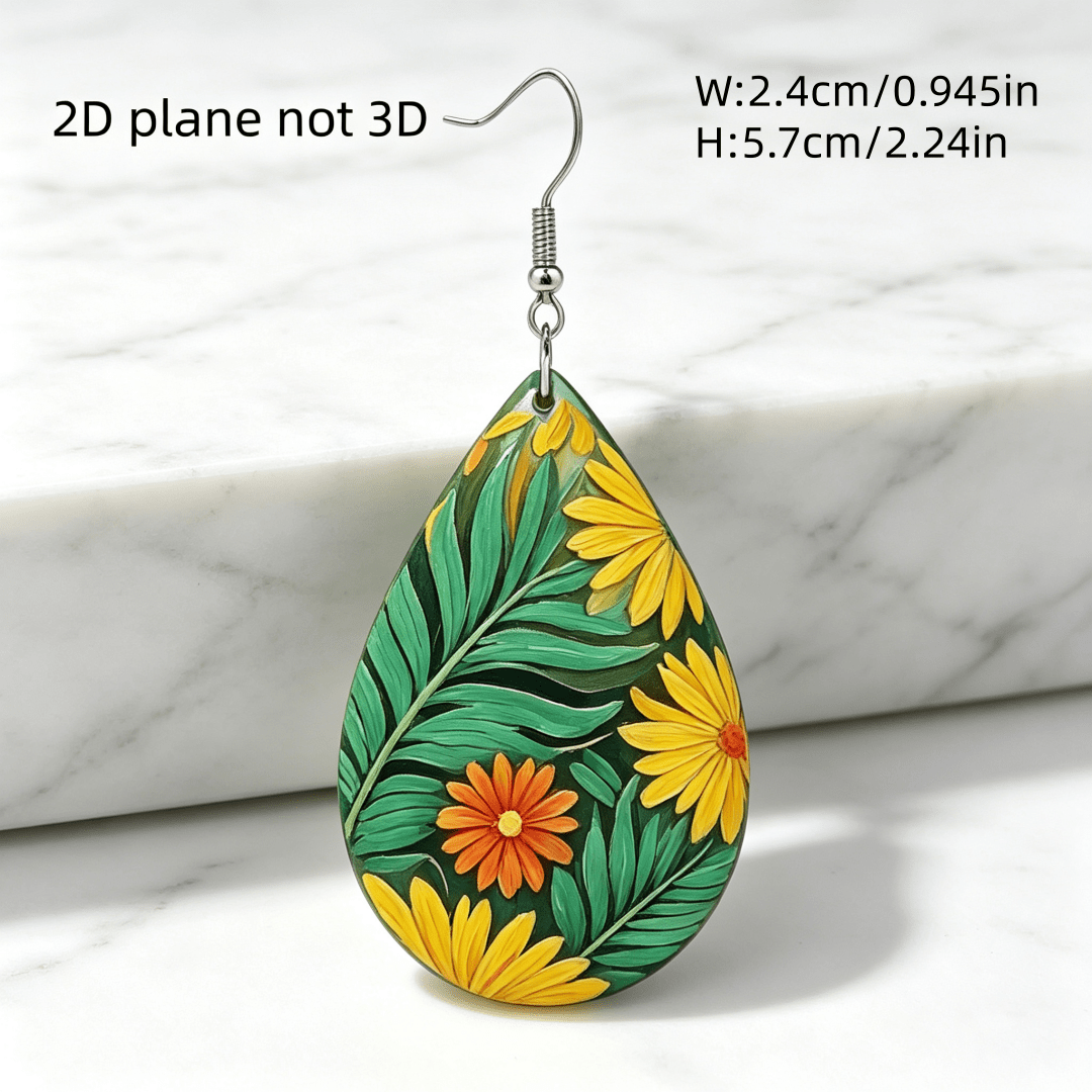 Women's Tropical Floral Teardrop Dangle Earrings, Boho Summer Gift
